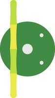 Bamboo Stick With Round Shield Grey And Yellow Icon. vector