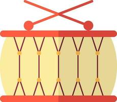 Cross Stick With Snare Drum Flat Icon In Red And Yellow Color. vector