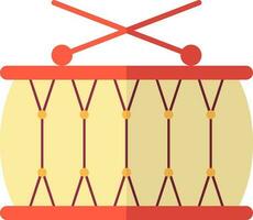 Cross Stick With Snare Drum Flat Icon In Red And Yellow Color. vector