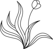 Wild Flower With Leaves Icon In Black Outline Style. vector