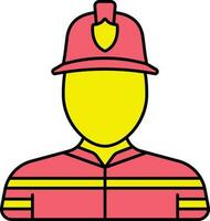 Faceless Fire Fighter Man Icon In Red And Yellow Color. vector
