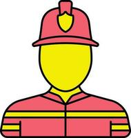 Faceless Fire Fighter Man Icon In Red And Yellow Color. vector