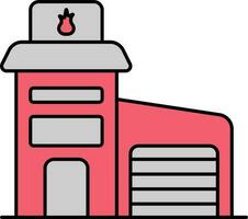 Fire Station Icon In Gray And Red Color. vector