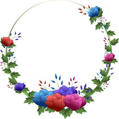 Empty Circular Frame Decorated With Rose Flowers And Leaves.