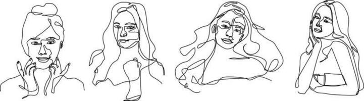 Bundle set of continuous line illustrations of women vector