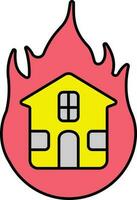 Burning Home Icon Or Symbol In Red And Yellow Color. vector