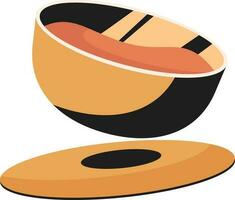 Flying Soup Bowl Element In Yellow And Black Color. vector