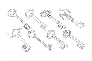 key continuous line art vector set illustration