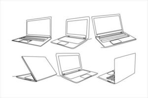 laptop continuous line art vector illustration