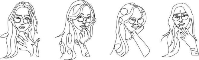 Bundle set of continuous line illustrations of women vector