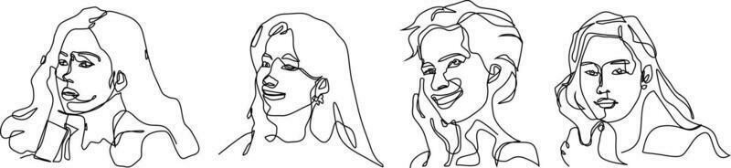 Bundle set of continuous line illustrations of women vector