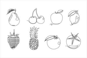 fruit continuous line art vector set illustration