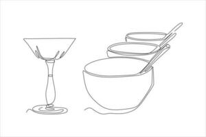 glass bowl continuous line art vector set illustration