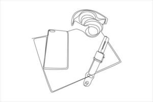 continuous line art vector illustration of laptop and mobile phone