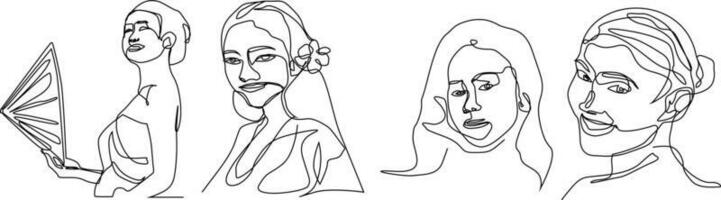 Bundle set of continuous line illustrations of women vector