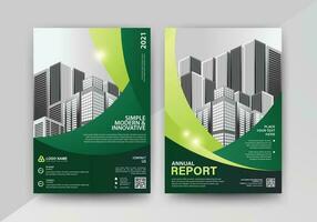 resumen geométrico negocio vector modelo para folleto, anual informe, revista, póster, corporativo presentación, portafolio, volantes, mercado, infografía con verde color Talla a4, frente y espalda