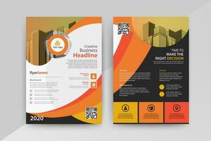 Business abstract vector template for Brochure, AnnualReport, Magazine, Poster, Corporate Presentation, Portfolio, Flyer, infographic with Yellow and Red color size A4, Front and back. Vector