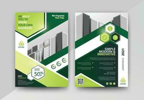 resumen geométrico negocio vector modelo para folleto, anual informe, revista, póster, corporativo presentación, portafolio, volantes, mercado, infografía con verde color Talla a4, frente y espalda