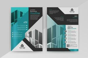 Business abstract vector template for Flyer, Brochure, AnnualReport, Magazine, Poster, Corporate Presentation, Portfolio with cyan and black color size A4, Front and back. Vector