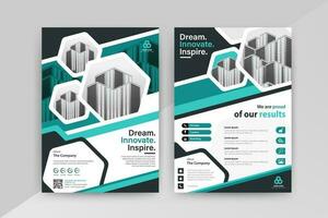 Business abstract vector template for Flyer, Brochure, AnnualReport, Magazine, Poster, Corporate Presentation, Portfolio with cyan and black color size A4, Front and back. Vector