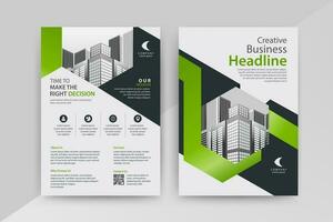 Abstract Geometric Business vector template for Brochure, Annual Report, Magazine, Poster, Corporate Presentation, Portfolio, Flyer, Market, infographic with green color size A4, front and back