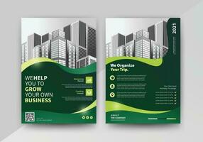 Abstract Geometric Business vector template for Brochure, Annual Report, Magazine, Poster, Corporate Presentation, Portfolio, Flyer, Market, infographic with green color size A4, front and back