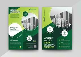 Abstract Geometric Business vector template for Brochure, Annual Report, Magazine, Poster, Corporate Presentation, Portfolio, Flyer, Market, infographic with green color size A4, front and back