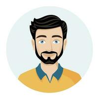 Male avatar, portrait of a young man with a beard. Vector illustration of male character in modern color style