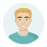 Male avatar, portrait of a young blond guy. Vector illustration of male character in modern color style