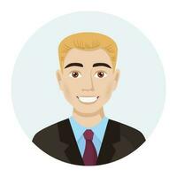 Male avatar, portrait of a business man in a suit. Vector illustration of male character in modern color style