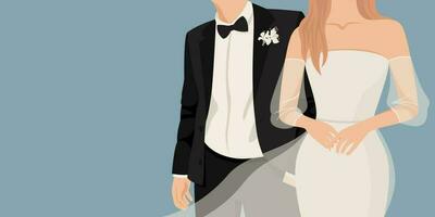 Newlyweds, bride and groom. Wedding design for invitation, web banner, postcard, wedding salon. Vector abstract illustration