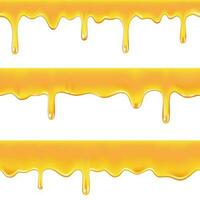 Realistic seamless honey drips isolated on transparent background. Vector repeating 3d illustration