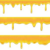 Realistic seamless honey drips isolated on transparent background. Vector repeating 3d illustration