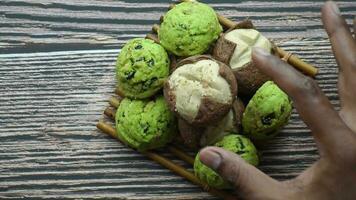 green color sweets, confectionary and pastry products. video