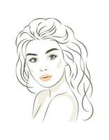 The face of a young woman. Stylish beautiful woman portrait. Fashion style. Vector illustration