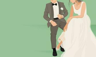 The newlyweds, the bride and groom are sitting. Wedding design for invitation, web banner, card, bridal salon, poster. Vector abstract illustration