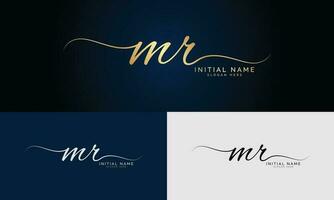 mr Initial handwriting and signature logo design with circle. Beautiful design handwritten logo for fashion, team, wedding, luxury logo. vector