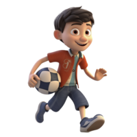 Cartoon style boy playing football isolated on transparent background, created with png