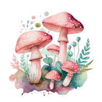 Watercolour Mystical Mushrooms Clipart png