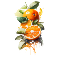 acuarela naranjas frutas agrios conjunto con medio rebanadas y naranja jugo ai generativo png
