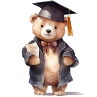 linda osito de peluche oso graduación clipart acuarela camiseta diseño, transparente fondo, ai generado png