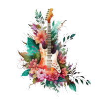 lindo elétrico guitarra sublimação aguarela camiseta projeto, transparente fundo, ai gerado png