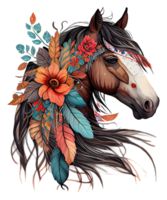 selvaggio cavallo ritratto sublimazione acquerello maglietta disegno, trasparente sfondo, ai generato png