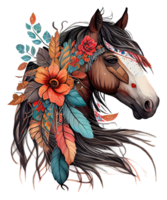 Wild Horse Portrait Sublimation watercolor t-shirt design, transparent background, png