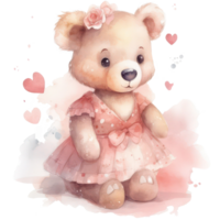 fofa menina Urso de pelúcia Urso aguarela camiseta projeto, transparente fundo, ai gerado png