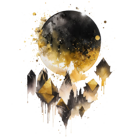 Black and Gold Celestial Clipart watercolor t-shirt design, transparent background, png