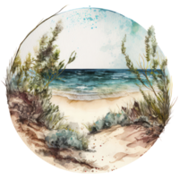 Ozean Strand Sommer- Clip Art Aquarell T-Shirt Design transparent Hintergrund, ai generiert png