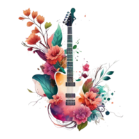 magnifique électrique guitare sublimation aquarelle T-shirt conception, transparent arrière-plan, ai généré png