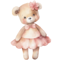 fofa menina Urso de pelúcia Urso aguarela camiseta projeto, transparente fundo, ai gerado png