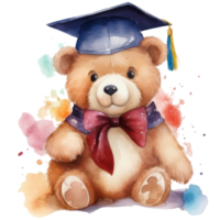 schattig teddy beer diploma uitreiking clip art waterverf t-shirt ontwerp, transparant achtergrond, ai gegenereerd png